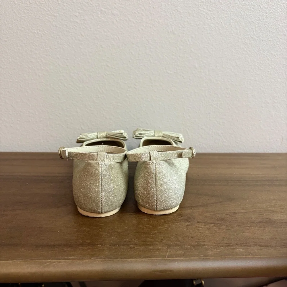 Janie and Jack Gold Glitter Ankle Strap Ballet Flats Size 2Y Sparkle Party Shoes
